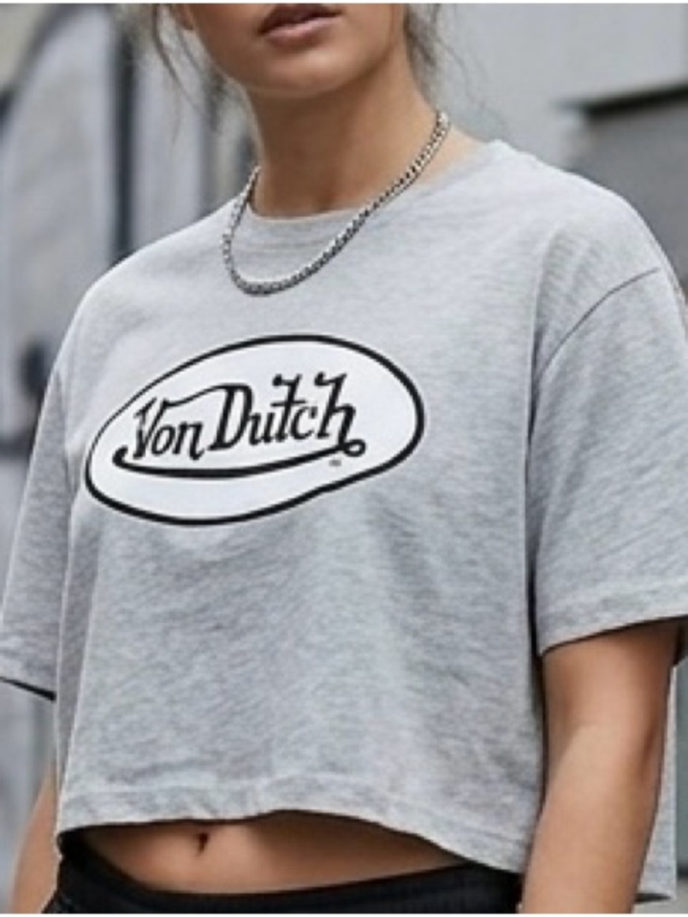 Von Dutch Light Gray Logo Cropped Tee. Retro, Streetwear, McBling 2000s